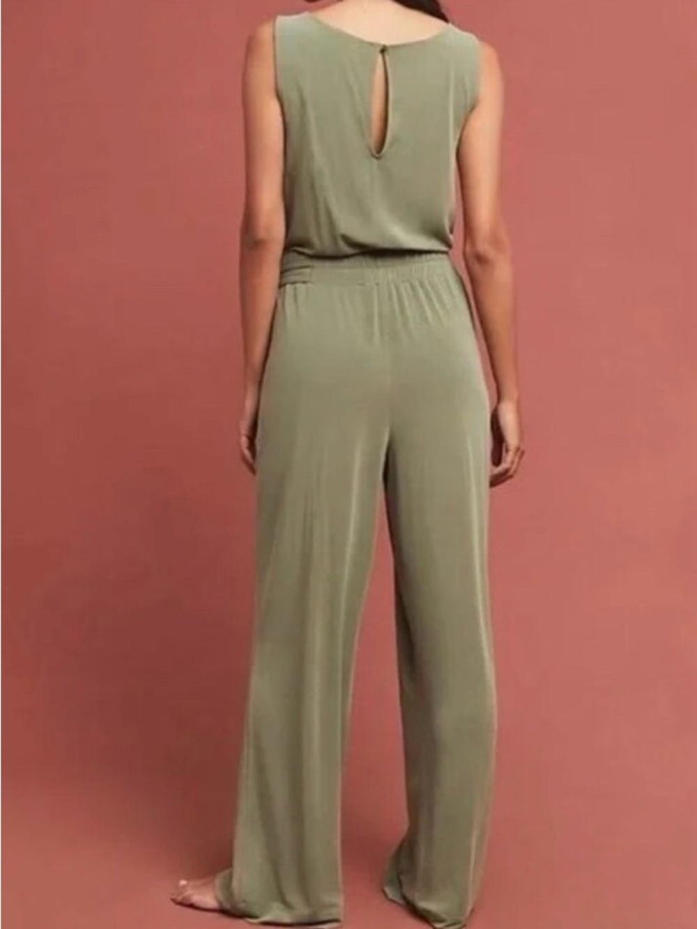 Anthropologie Olive Green Sleeveless Wide-Leg Jumpsuit